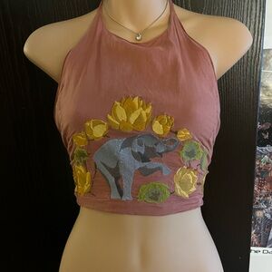 Embroidered Halter Top with Elephant